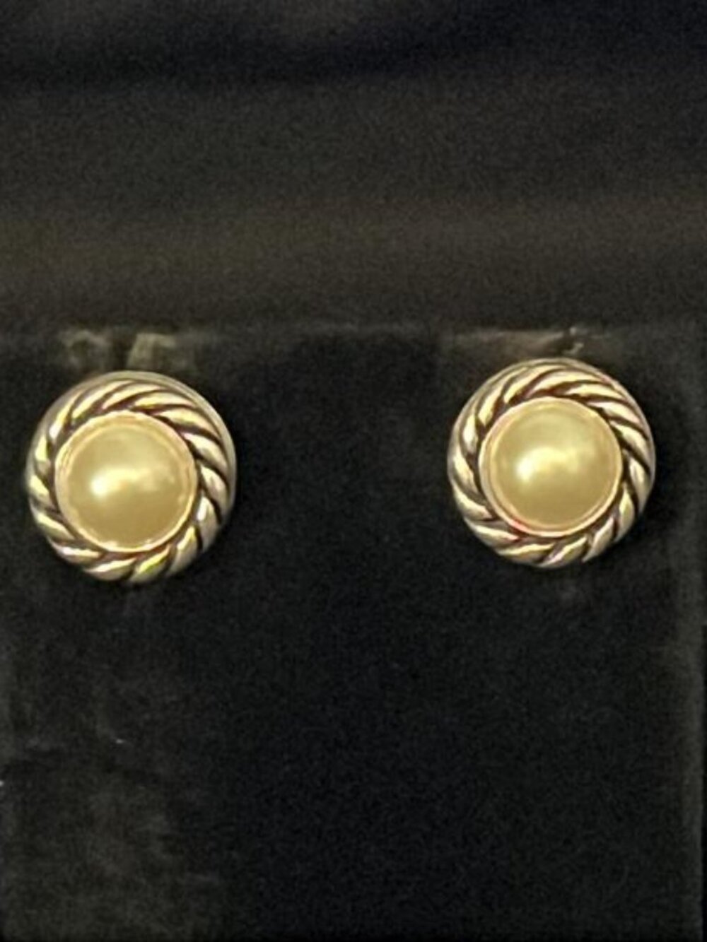 Faux Pearl with Silver Tone Rope Frame Earrings